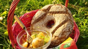 Locally produced food in a picnic basket